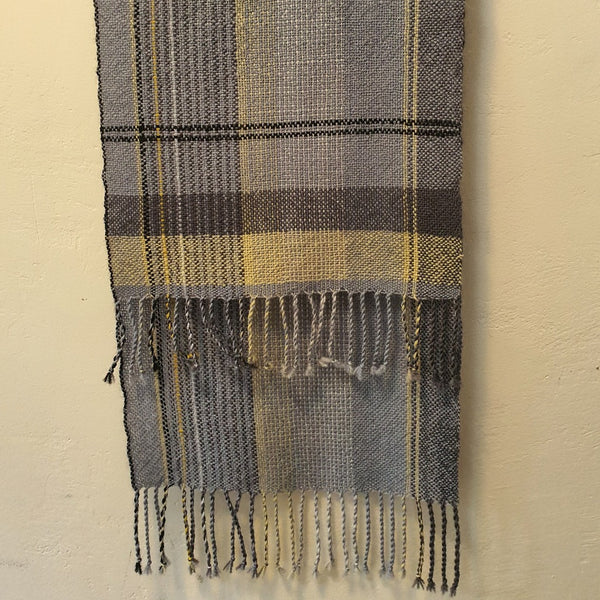 plain weave wool scarf grey and lemon