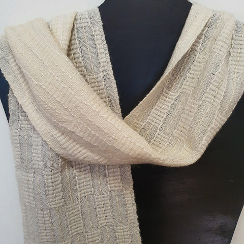 cream Turned M's O's scarf, with silk outline weft